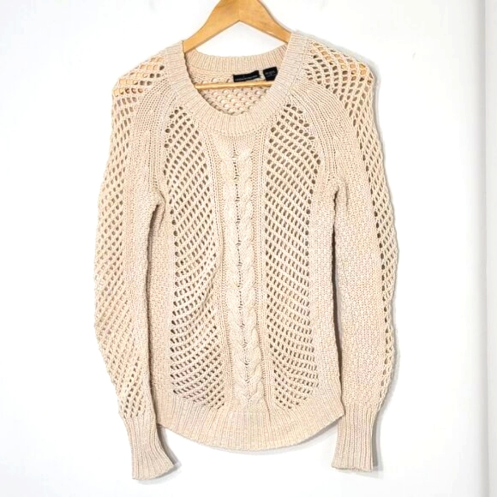 Moda International Cream Classic Cotton Blend Whole Pullover Sweater Size Small
